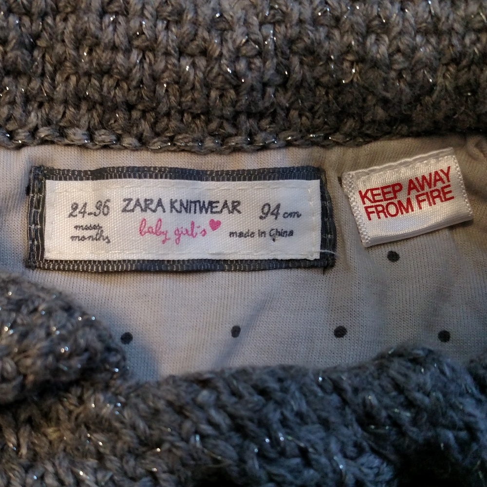 Zara Knitwear Girl's Gray Sweater Cardigan 24-36 - Picture 6 of 7
